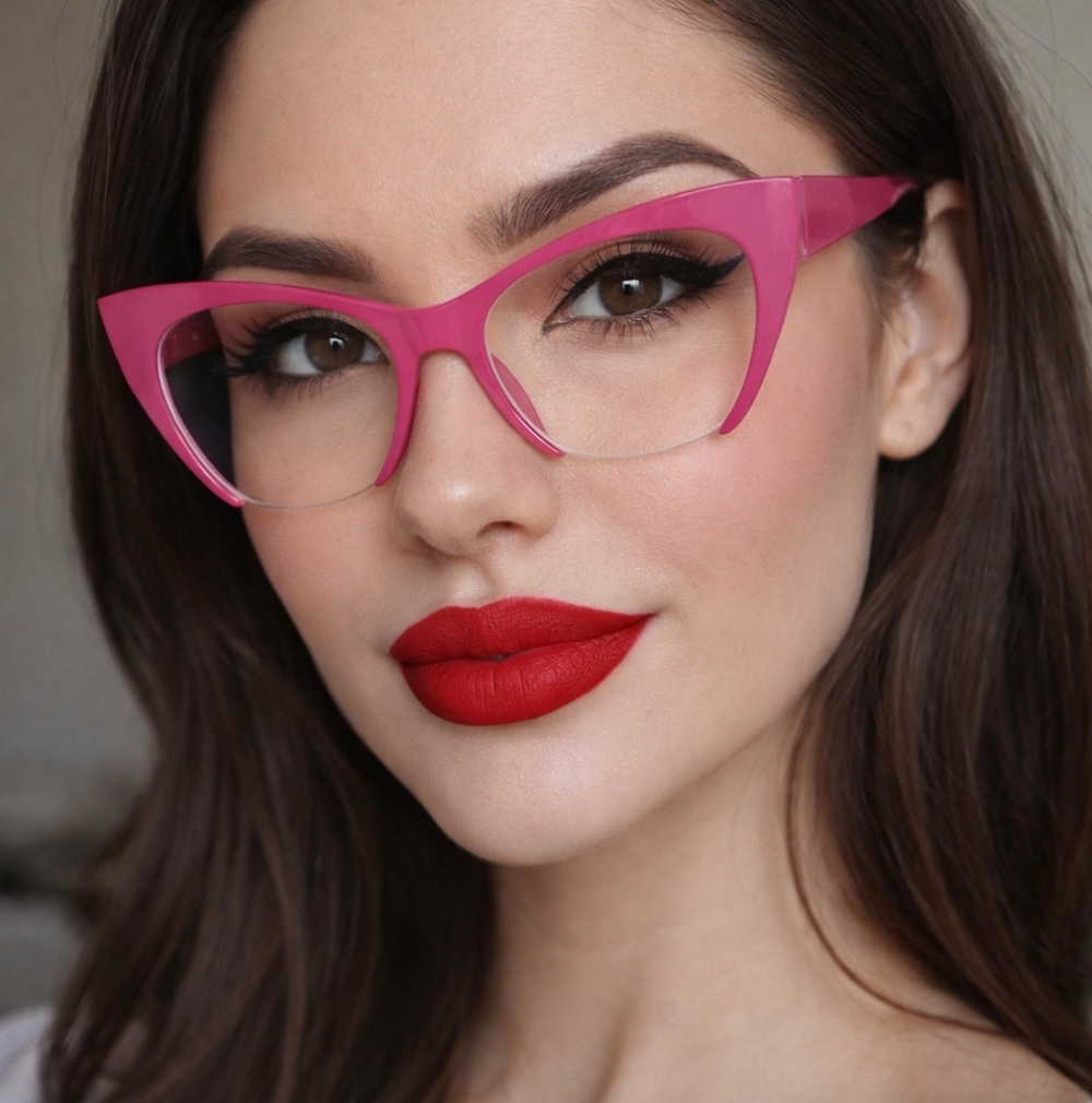 Half Pink Eyeglasses Frame